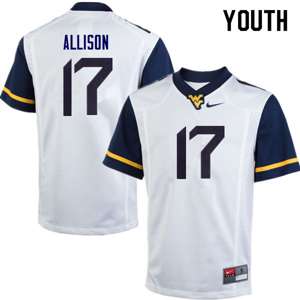 NCAA Youth Jack Allison West Virginia Mountaineers White #17 Nike Stitched Football College Authentic Jersey ZU23K54OA